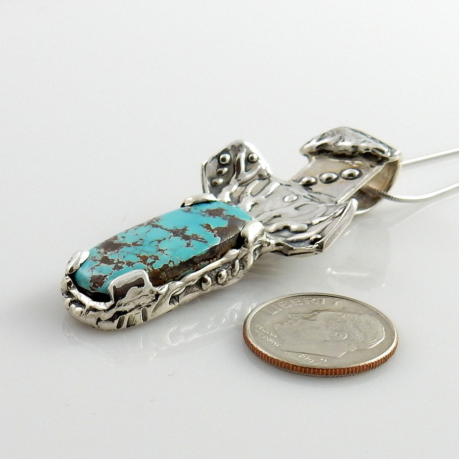 One of a Kind Sterling Silver Fox Turquoise Pendant