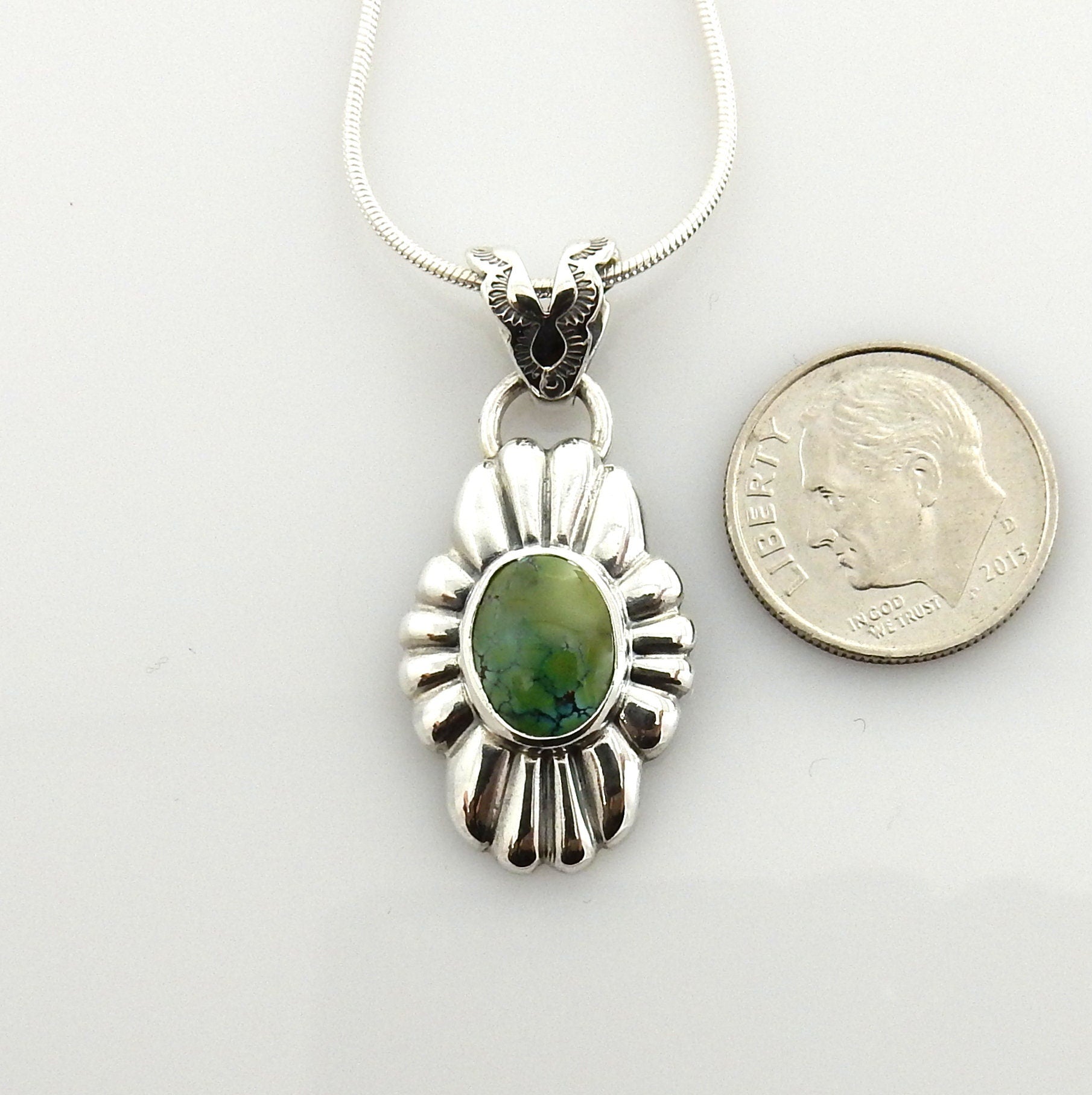 Unique Sterling Silver Tibetan Turquoise Pendant, Handmade Silver Green Turquoise Drop Pendant, Southwestern Silver Turquoise Pendant