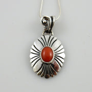 Southwestern One-of-a-kind Sterling Silver Italian Red Coral drop Pendant w/ 18&quot; snake chain