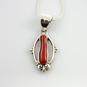 Unique One-of-a-kind Sterling Silver Italian Red Coral drop Bear Pendant w/ 18&quot; snake chain