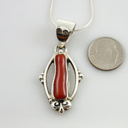 Unique One-of-a-kind Sterling Silver Italian Red Coral drop Bear Pendant w/ 18&quot; snake chain