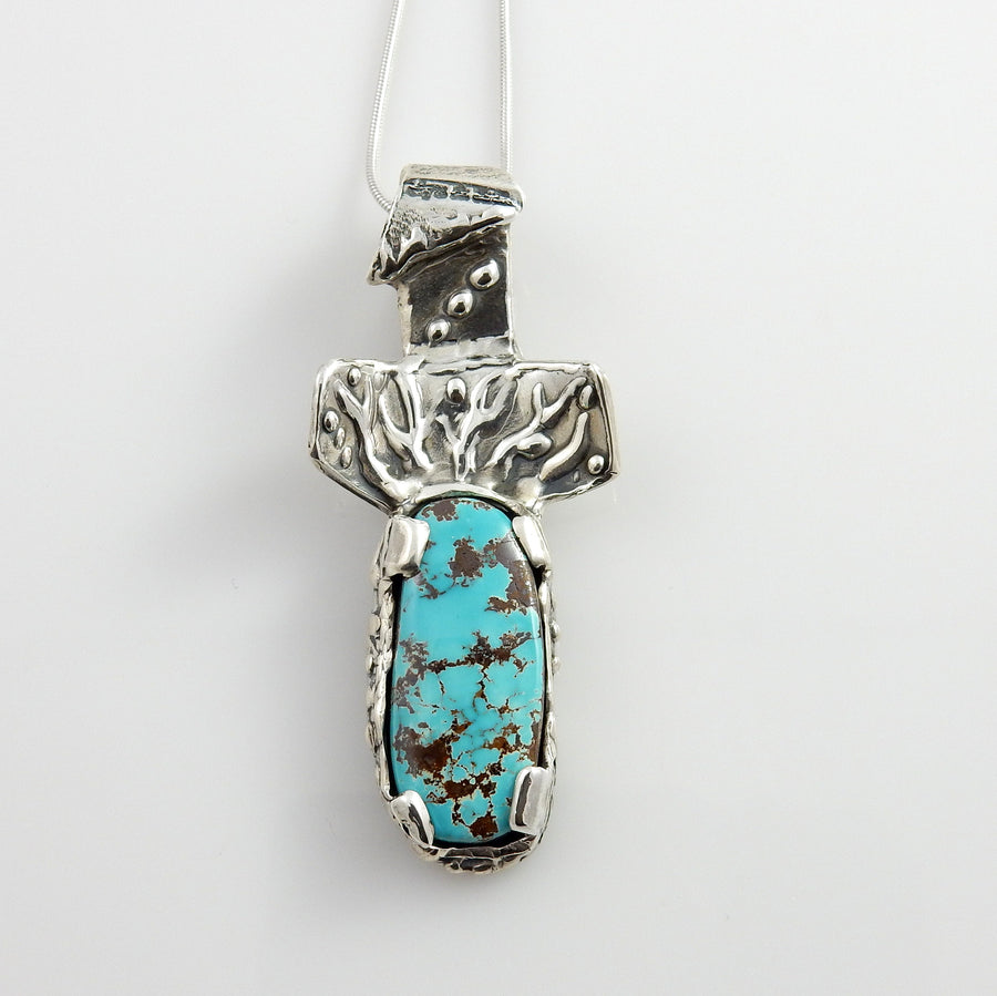 One of a Kind Sterling Silver Fox Turquoise Pendant