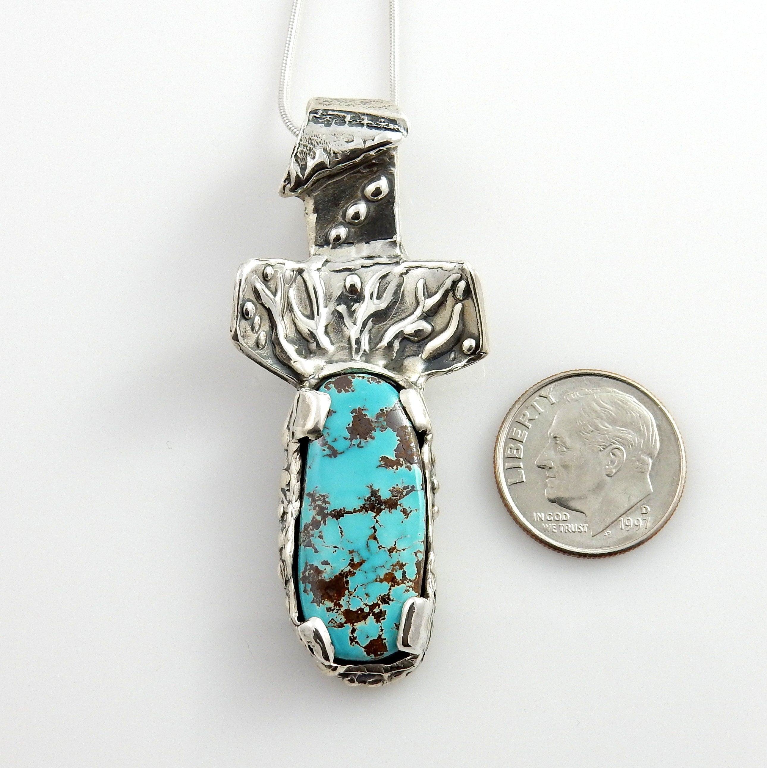 One of a Kind Sterling Silver Fox Turquoise Pendant