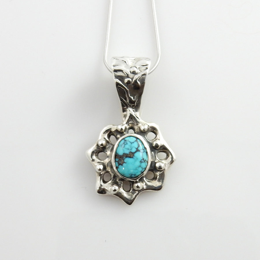 Sterling Silver Spiderweb Turquoise Pendant