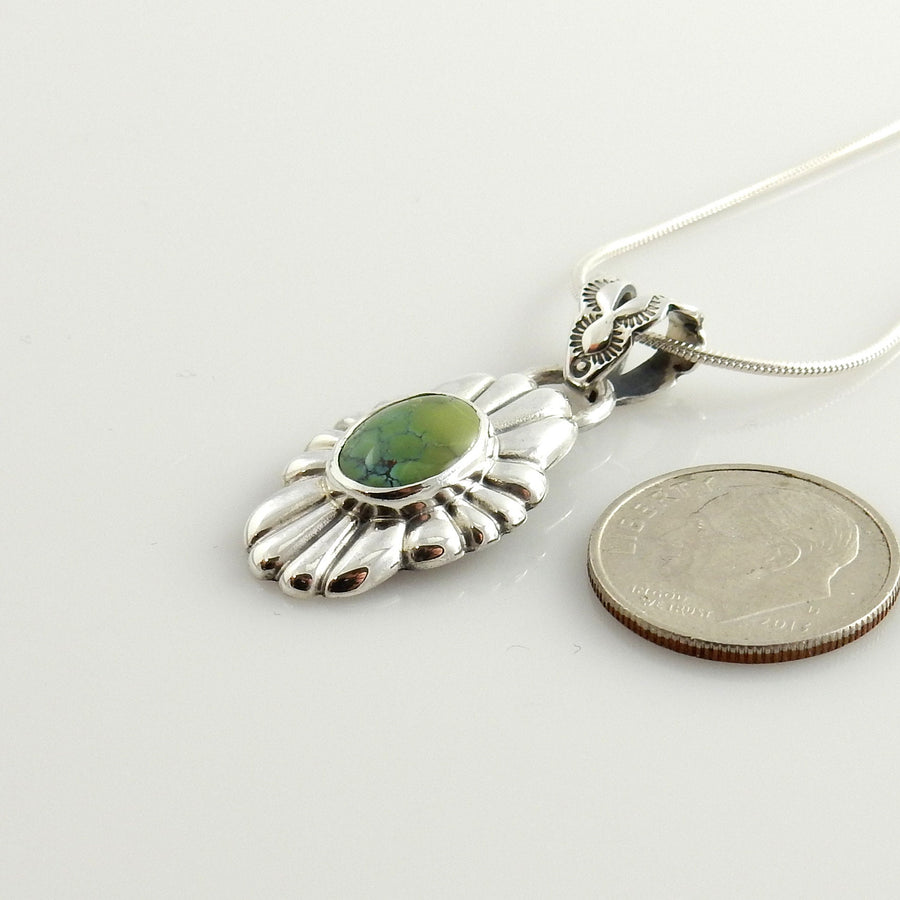 Unique Sterling Silver Tibetan Turquoise Pendant, Handmade Silver Green Turquoise Drop Pendant, Southwestern Silver Turquoise Pendant