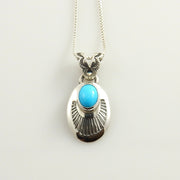 Stylish sterling silver sleeping beauty turquoise pendant w/ box chain