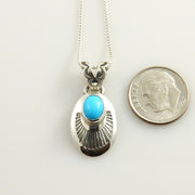 Stylish sterling silver sleeping beauty turquoise pendant w/ box chain