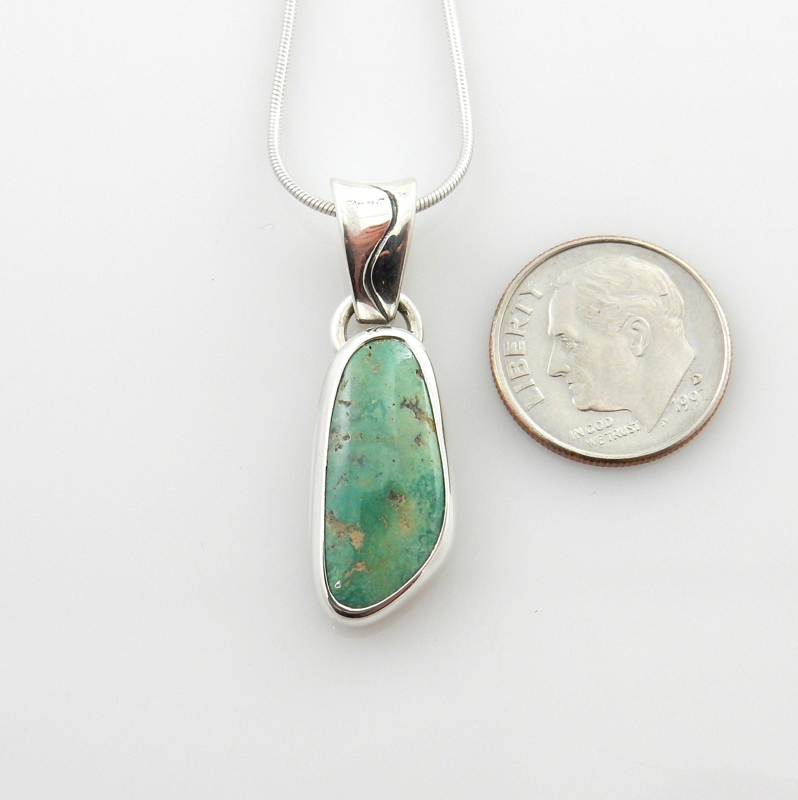 Unique sterling silver turquoise pendant, green turquoise pendant, unique silver turquoise pendant, handmade rosyton turquoise drop pendant