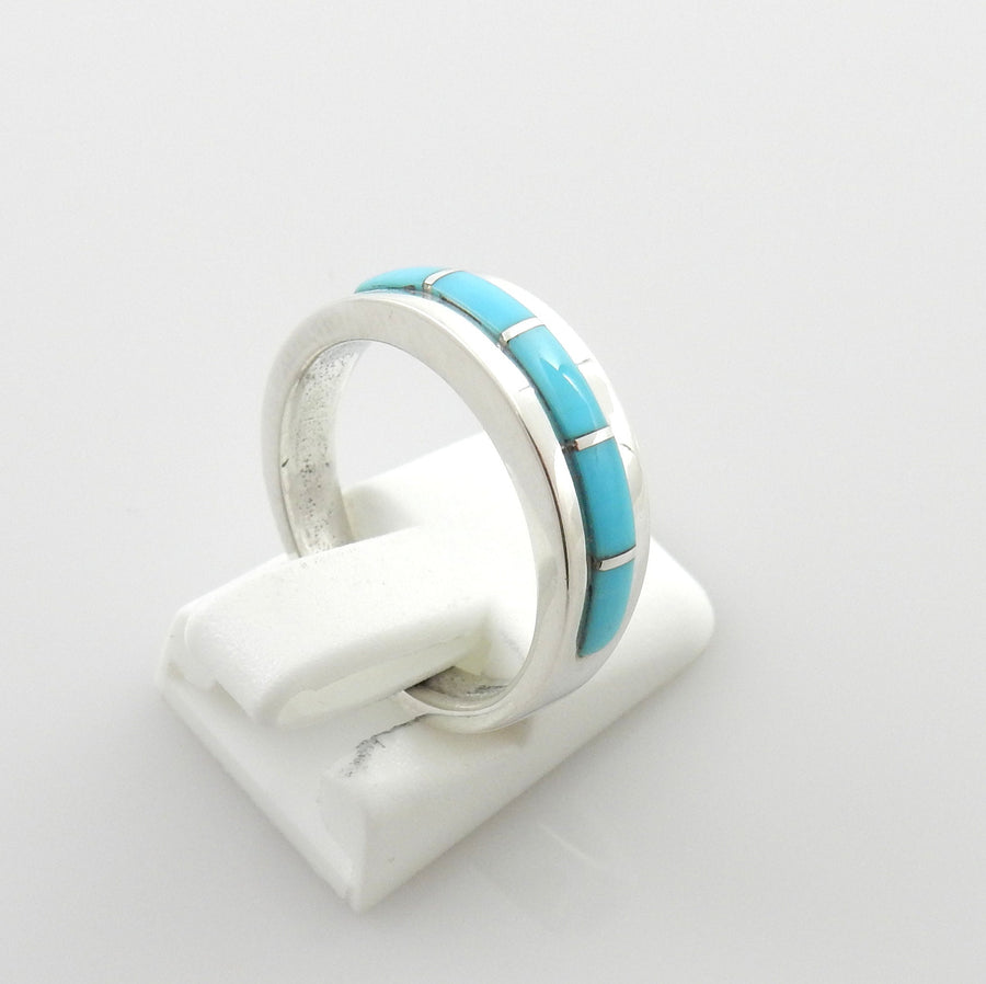 Unique Sterling Silver Blue Turquoise Inlay ring, Sterling Silver Sleeping Beauty Inlay Ring, Turquoise Silver Inlay Designer Ring size 6