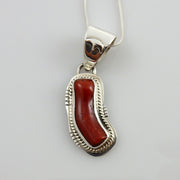 Unique One-of-a-kind Sterling Silver Italian Red Coral drop Pendant w/ 18&quot; snake chain