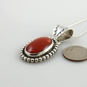 Southwestern Unique One-of-a-kind Sterling Silver Italian Red Coral drop Pendant w/ 18&quot; snake chain, Red Coral Handmade .925 Silver Pendant