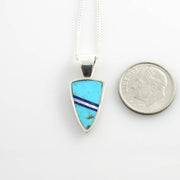 Sterling Silver Lapis Mother of Pearl Turquoise Inlay Drop Pendant