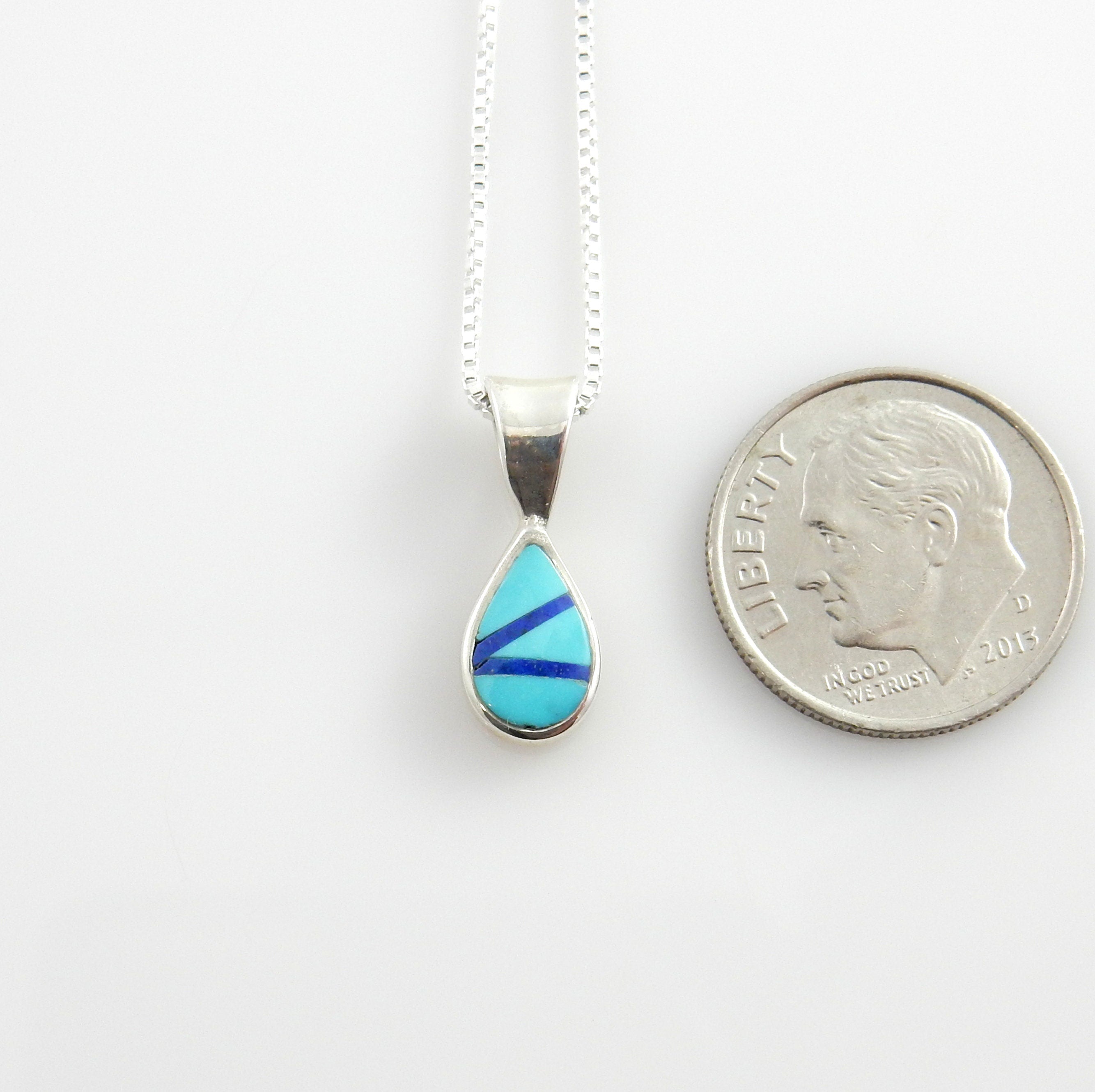 Unique Handcrafted Multi stone Lapis Blue Turquoise Inlay Drop Pendant