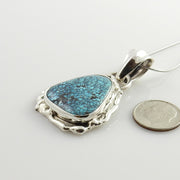 Unique Handmade Sterling Silver Spiderweb Blue Turquoise Pendant