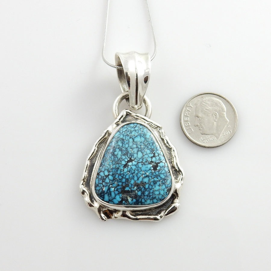 Unique Handmade Sterling Silver Spiderweb Blue Turquoise Pendant