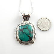 Sterling Silver Tibetan Green Turquoise Drop Pendant