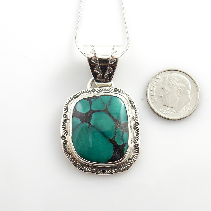 Sterling Silver Tibetan Green Turquoise Drop Pendant