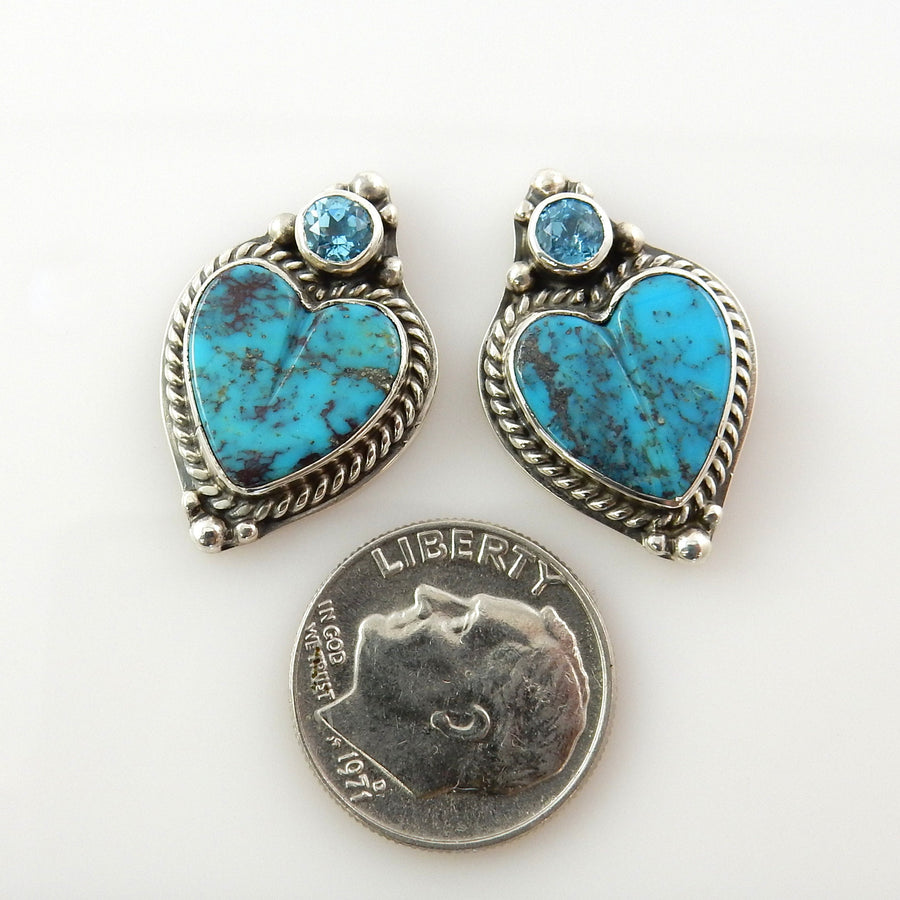 Handmade Sterling Silver Turquoise Topaz Heart Post Earrings