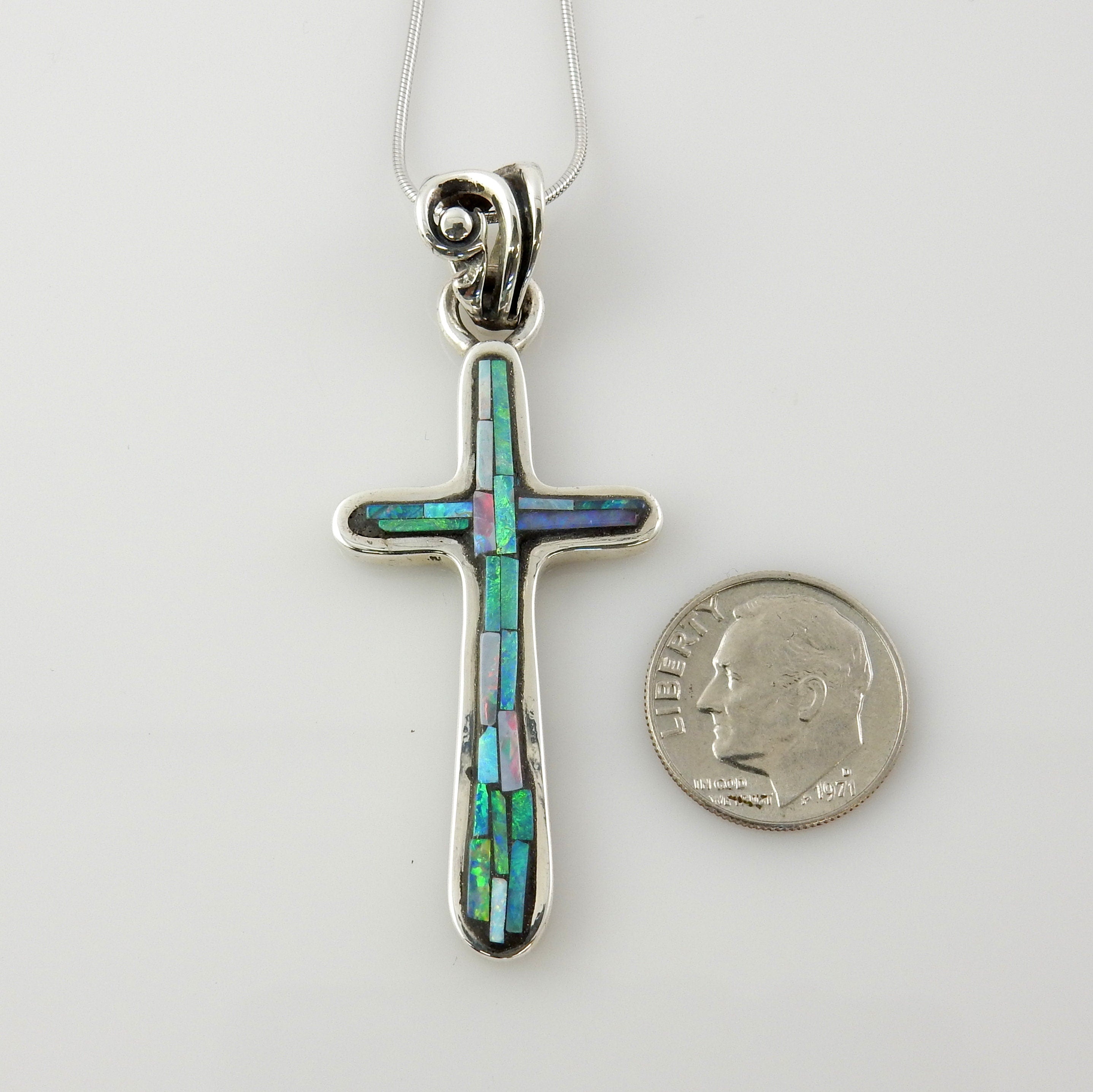 One of a Kind Sterling Natural Opal Mosaic Cross Pendant