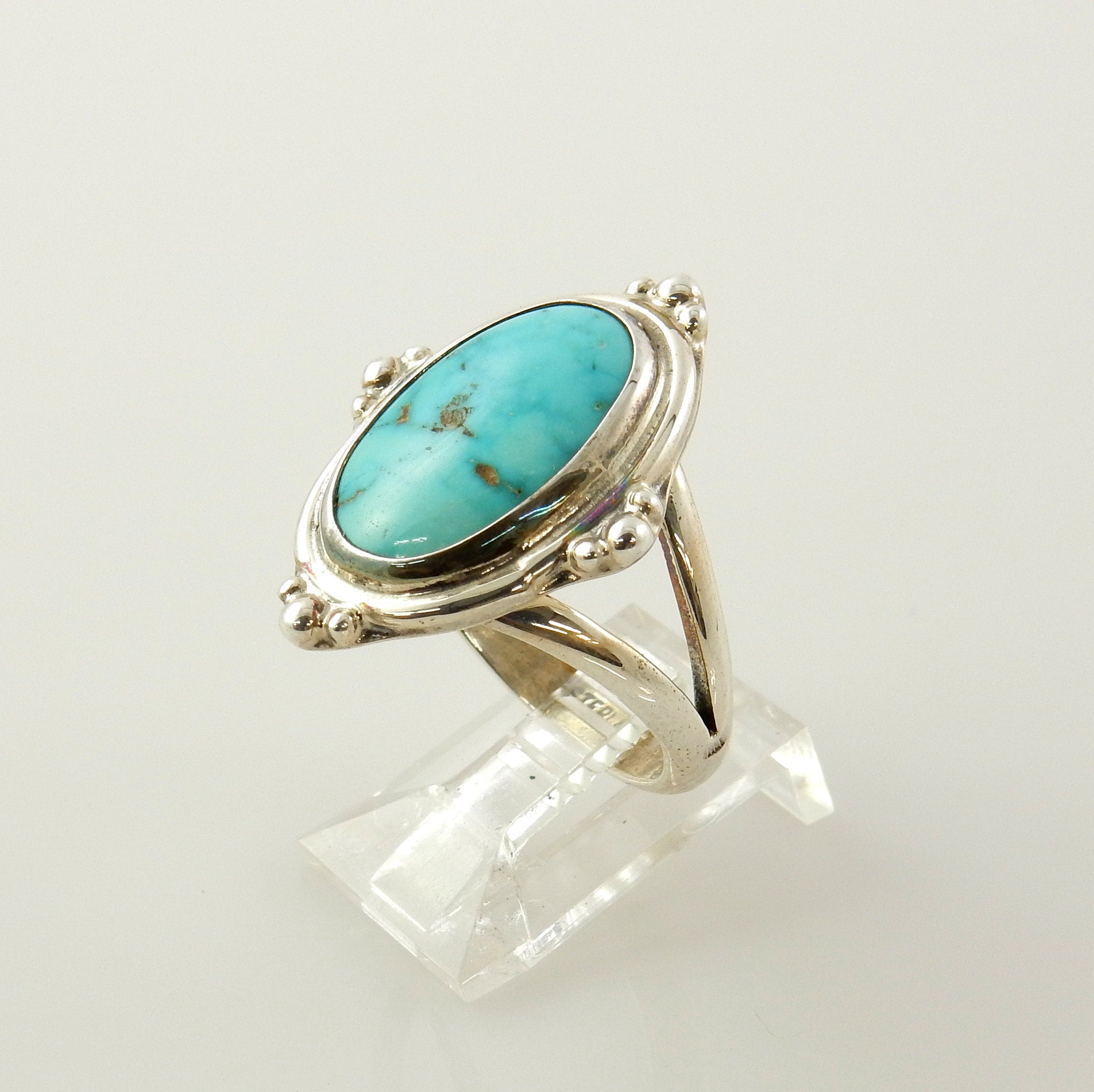 Unique Southwestern Blue Turquoise Silver Ring, .925 Silver Turquoise Statement Ring, Sterling Silver Fox Turquoise Statement Ring size 8.75