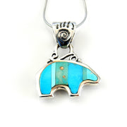 Sterling Silver Blue Turquoise Inlay Bear Pendant