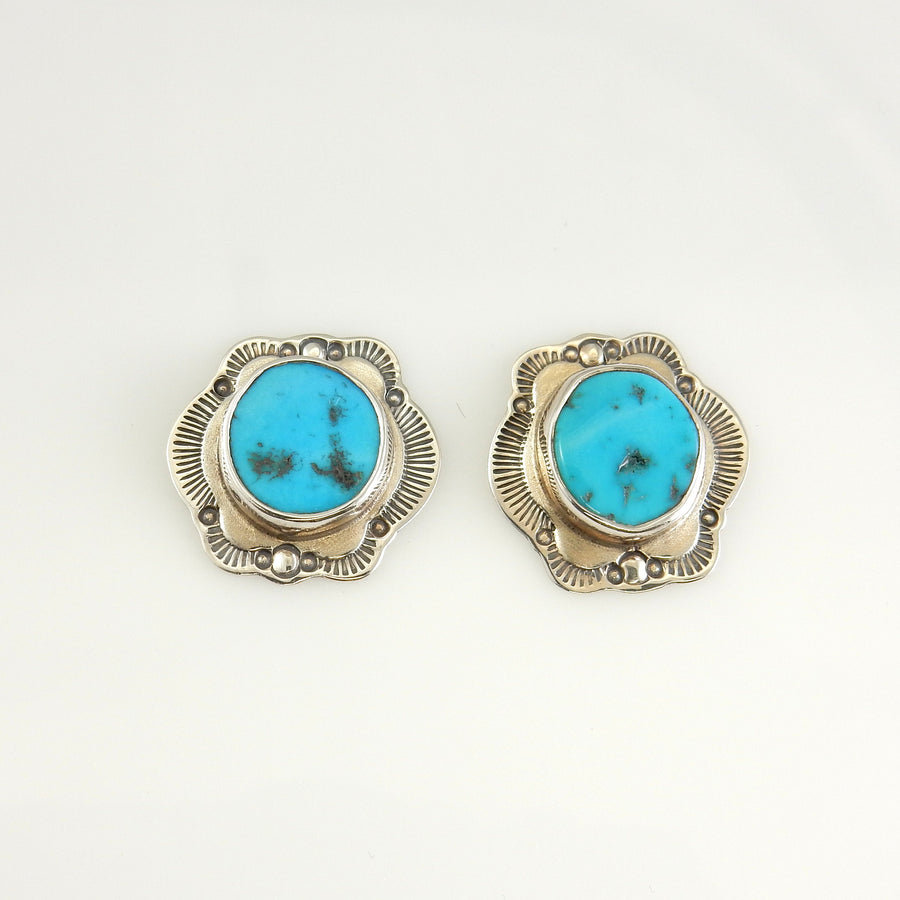 Sterling Silver Blue Turquoise Stamped Post Earrings