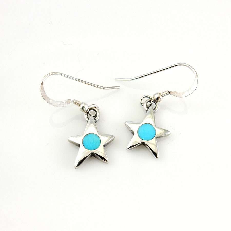 Sterling Silver Blue Turquoise Star Inlay Earrings