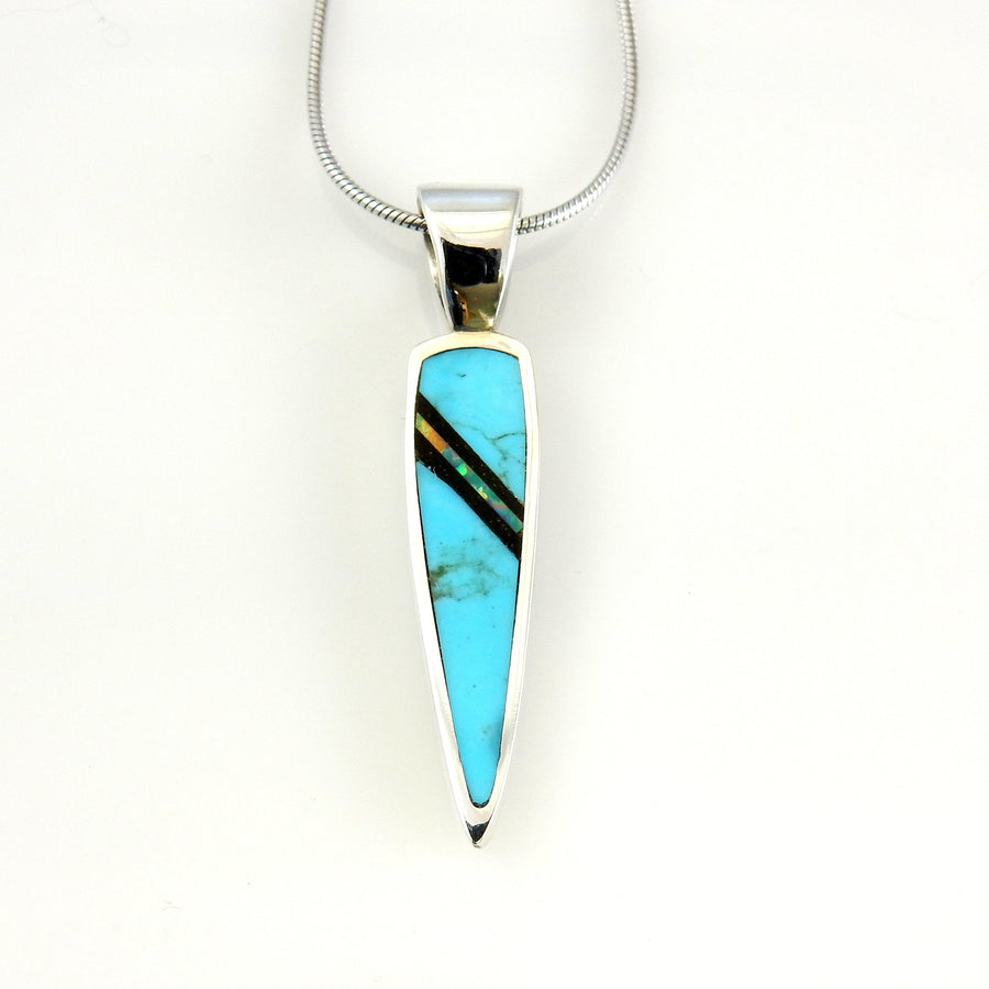 Sterling Silver Multi-stone Inlay Drop Pendant