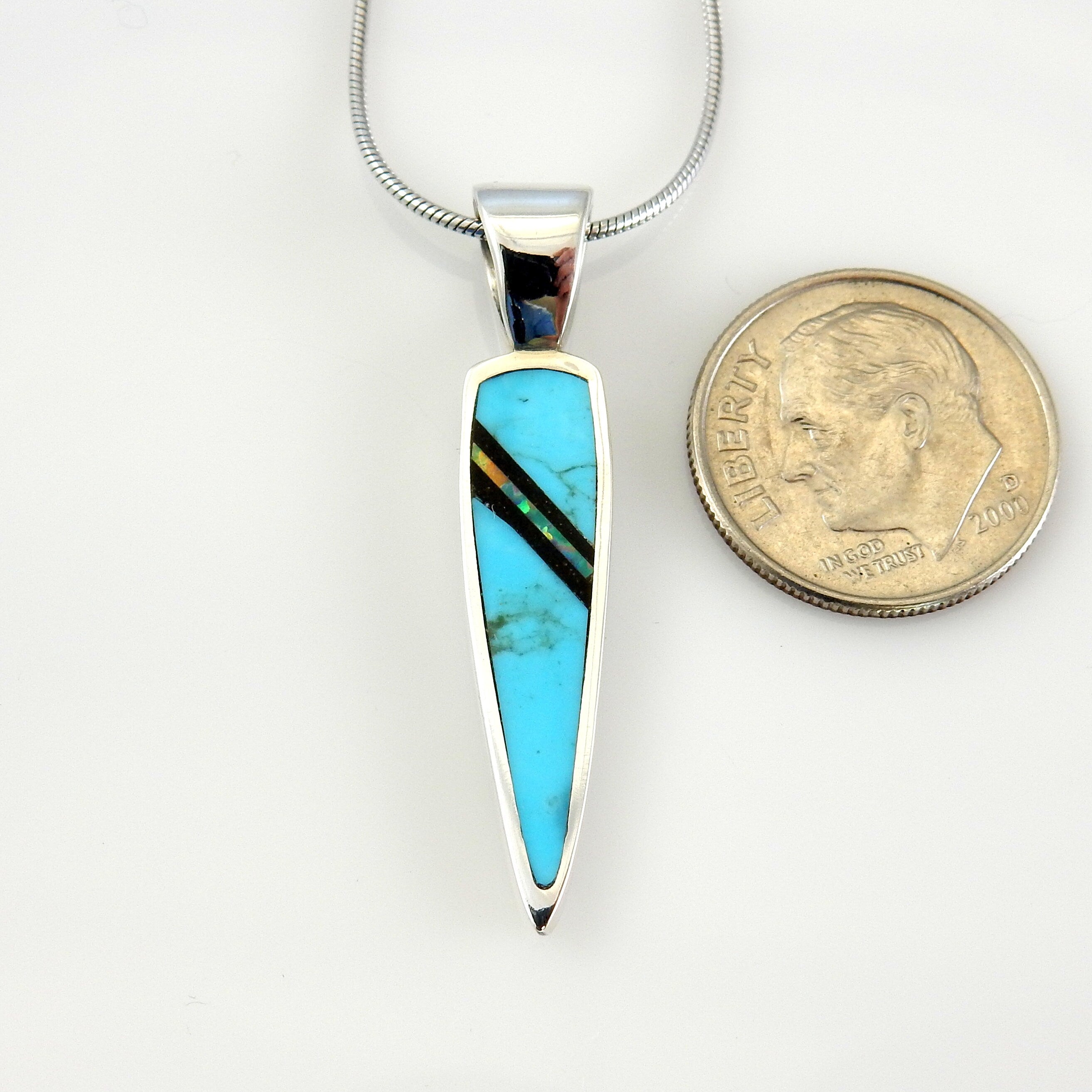 Sterling Silver Multi-stone Inlay Drop Pendant