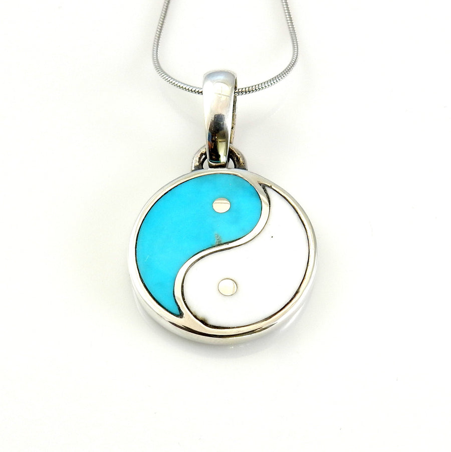 Sterling SIlver Turquoise Howlite Inlay Yin Yang Pendant