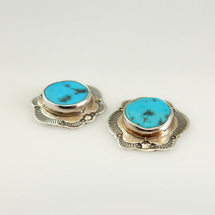 Sterling Silver Blue Turquoise Stamped Post Earrings