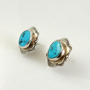 Sterling Silver Blue Turquoise Stamped Post Earrings