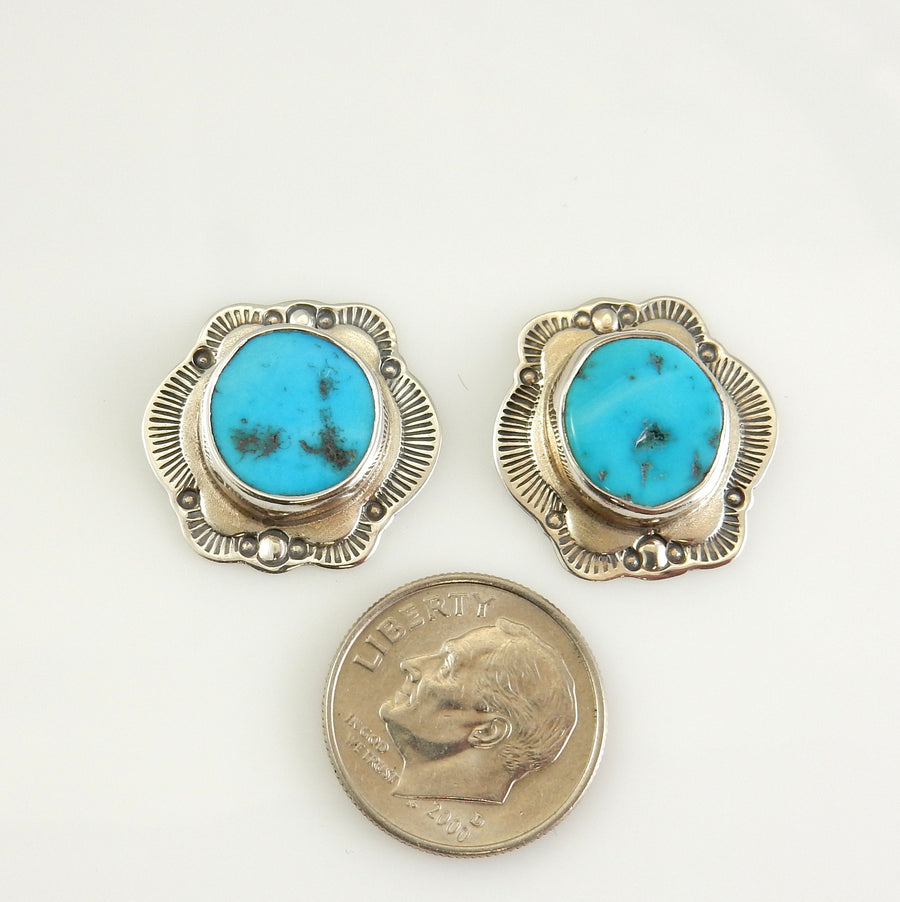 Sterling Silver Blue Turquoise Stamped Post Earrings