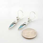 Unique Sterling Silver Blue Turquoise Inlay Dangle earrings, Silver Mother of Pearl Turquoise Inlay Drop Earrings, Sterling Turquoise Pearl