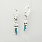 Unique Sterling Silver Blue Turquoise Inlay Dangle earrings, Silver Mother of Pearl Turquoise Inlay Drop Earrings, Sterling Turquoise Pearl