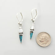 Unique Sterling Silver Blue Turquoise Inlay Dangle earrings, Silver Mother of Pearl Turquoise Inlay Drop Earrings, Sterling Turquoise Pearl