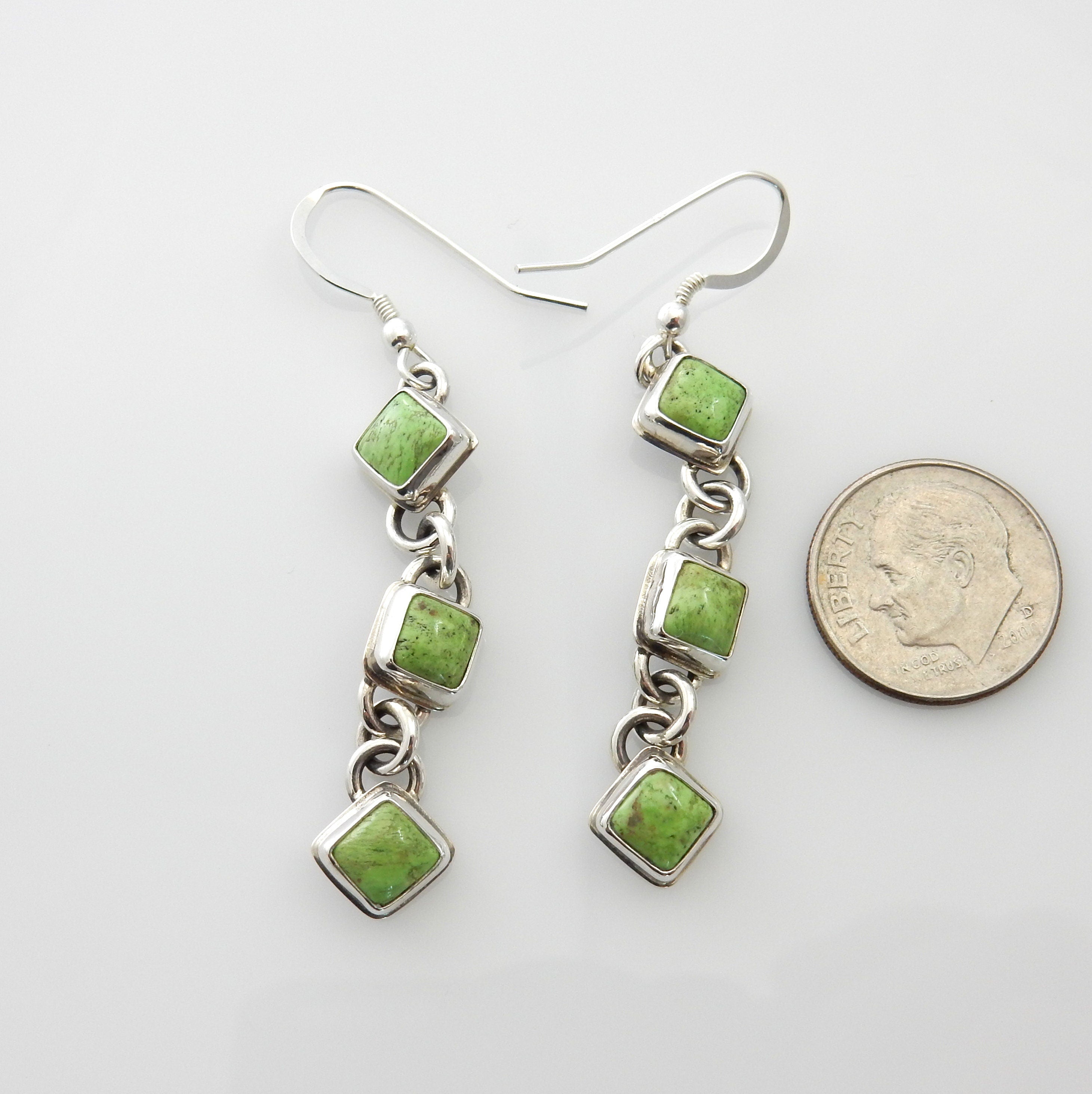 Unique Southwestern Silver Gaspeite Earrings, Sterling Silver Gaspeite Dangle Earrings, Handmade Gaspeite Earrings, Gaspeite Silver Earrings