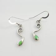 Unique Silver Gaspeite Drop Inlay Earrings, Sterling Silver Artistic Gaspeite Dangle Inlay Earrings, Green Gaspeite Inlaid Drop Earrings