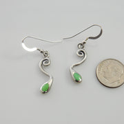 Unique Silver Gaspeite Drop Inlay Earrings, Sterling Silver Artistic Gaspeite Dangle Inlay Earrings, Green Gaspeite Inlaid Drop Earrings