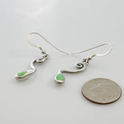 Unique Silver Gaspeite Drop Inlay Earrings, Sterling Silver Artistic Gaspeite Dangle Inlay Earrings, Green Gaspeite Inlaid Drop Earrings