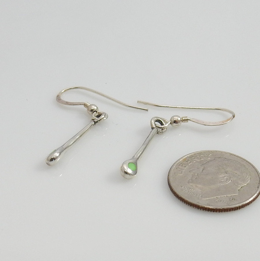 Unique Silver Gaspeite Drop Inlay Earrings, Sterling Silver Artistic Gaspeite Dangle Inlay Earrings, Green Gaspeite Inlaid Drop Earrings