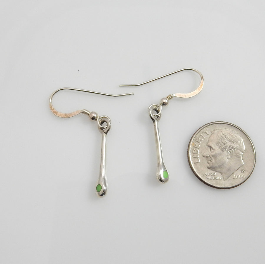 Unique Silver Gaspeite Drop Inlay Earrings, Sterling Silver Artistic Gaspeite Dangle Inlay Earrings, Green Gaspeite Inlaid Drop Earrings