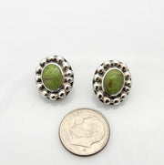 Silver Green Gaspeite Clip Earrings, Sterling Silver Handmade Gaspeite Clip Earrings, Unique Southwestern Silver Gaspeite Earrings