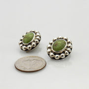 Silver Green Gaspeite Clip Earrings, Sterling Silver Handmade Gaspeite Clip Earrings, Unique Southwestern Silver Gaspeite Earrings