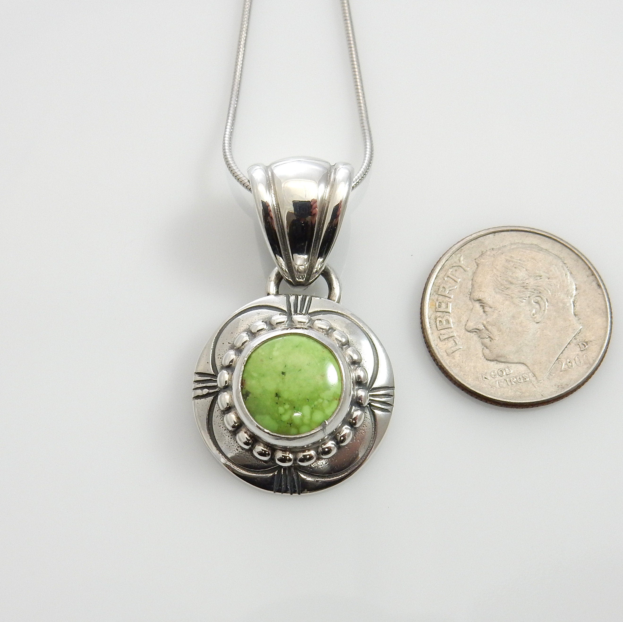 Unique Sterling Silver Green Gaspeite Pendant, One of a kind Silver Gaspeite Pendant, Sterling Silver Gaspeite Southwestern Drop Pendant