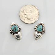 Handmade Sterling Silver Spiderweb Turquoise Post Heart Earrings, Unique Silver Turquoise Heart Earrings, Nice Sterling Heart Stud Earrings