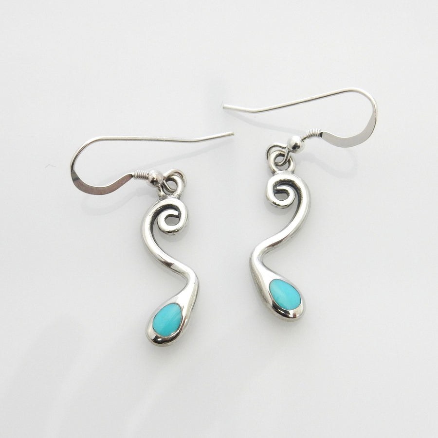 Sterling Silver Blue Turquoise Inlay Dangle Earrings