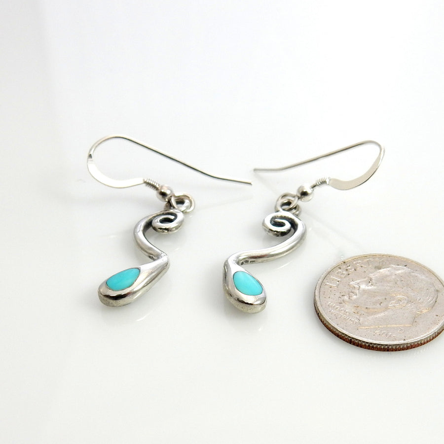 Sterling Silver Blue Turquoise Inlay Dangle Earrings