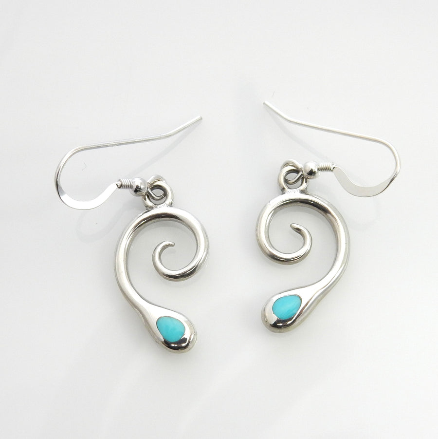 Sterling Silver Blue Turquoise Inlay Dangle Earrings