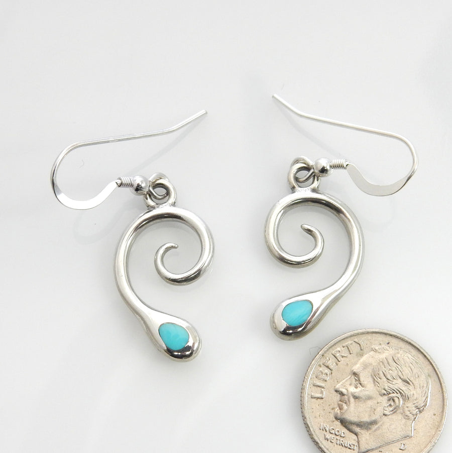 Sterling Silver Blue Turquoise Inlay Dangle Earrings